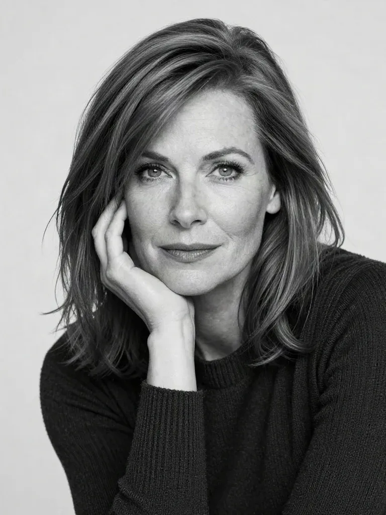 Black and white studio portrait of the actress